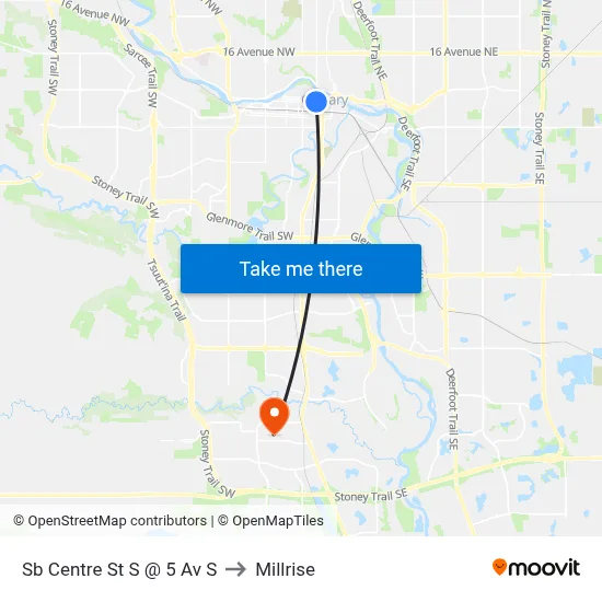 Sb Centre St S @ 5 Av S to Millrise map