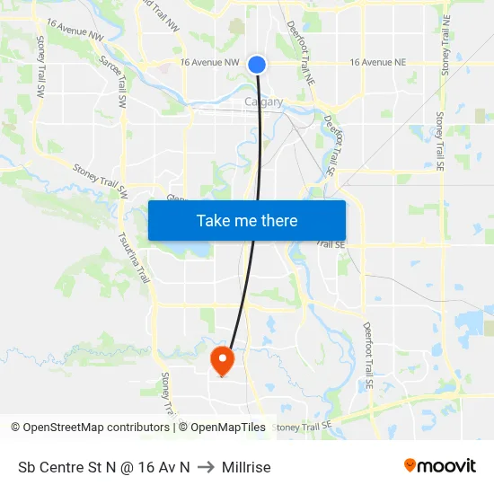 Sb Centre St N @ 16 Av N to Millrise map