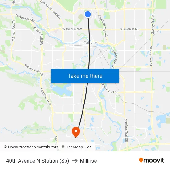 40th Avenue N Station (Sb) to Millrise map