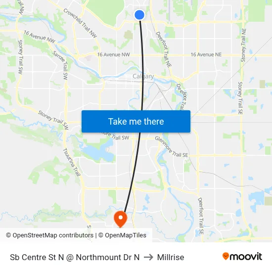 Sb Centre St N @ Northmount Dr N to Millrise map