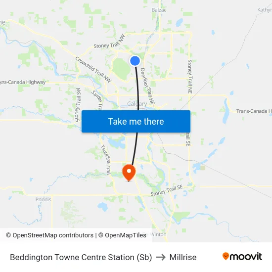 Beddington Towne Centre Station (Sb) to Millrise map