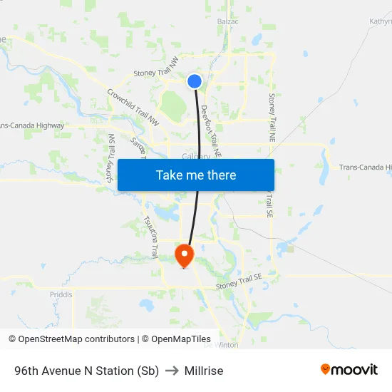 96th Avenue N Station (Sb) to Millrise map