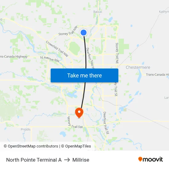 North Pointe Terminal A to Millrise map