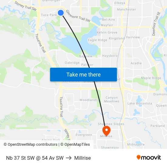 Nb 37 St SW @ 54 Av SW to Millrise map