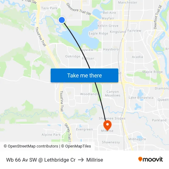 Wb 66 Av SW @ Lethbridge Cr to Millrise map