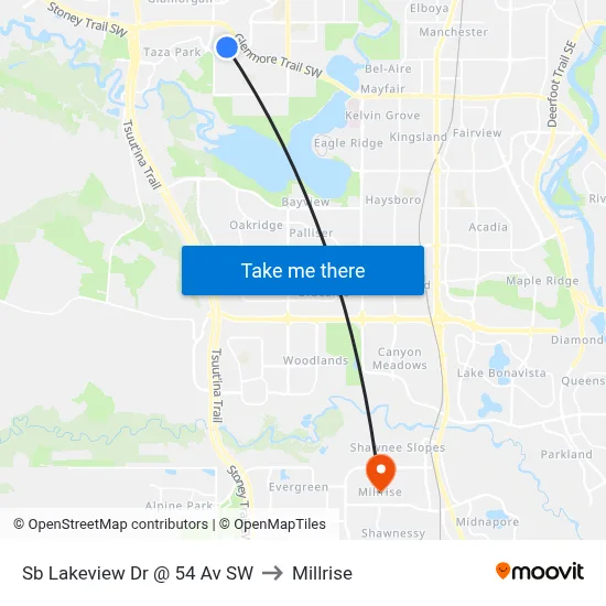 Sb Lakeview Dr @ 54 Av SW to Millrise map