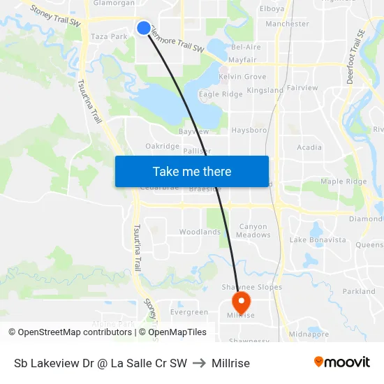 Sb Lakeview Dr @ La Salle Cr SW to Millrise map