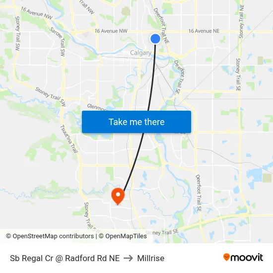 Sb Regal Cr @ Radford Rd NE to Millrise map