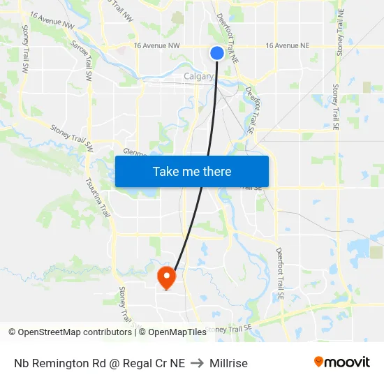 Nb Remington Rd @ Regal Cr NE to Millrise map