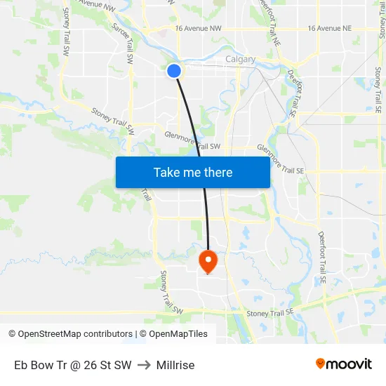 Eb Bow Tr @ 26 St SW to Millrise map