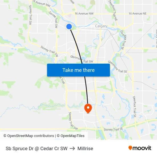 Sb Spruce Dr @ Cedar Cr SW to Millrise map