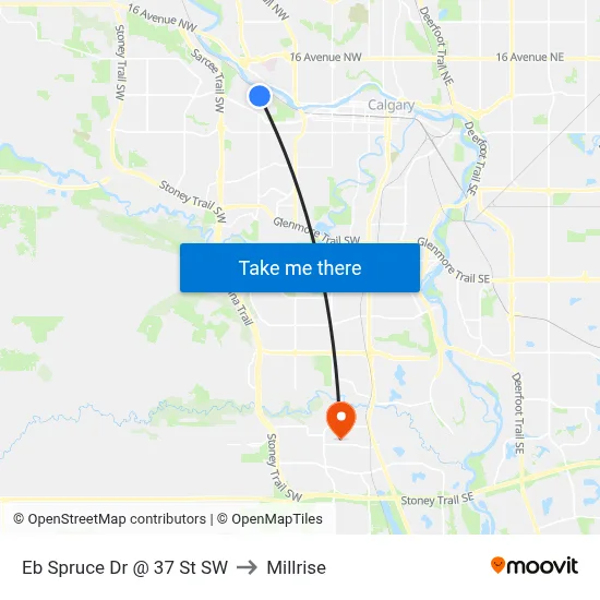 Eb Spruce Dr @ 37 St SW to Millrise map