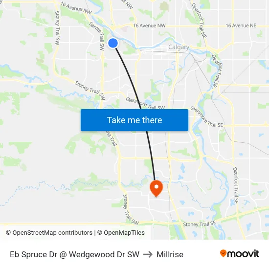 Eb Spruce Dr @ Wedgewood Dr SW to Millrise map