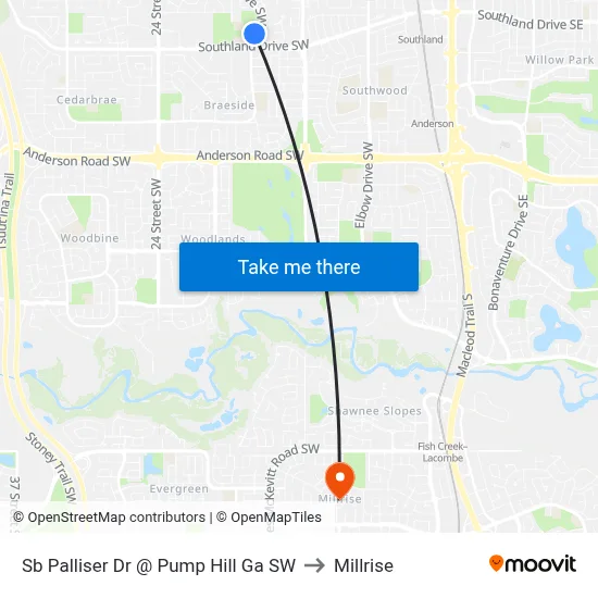 Sb Palliser Dr @ Pump Hill Ga SW to Millrise map