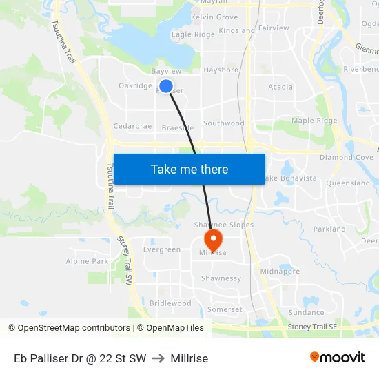 Eb Palliser Dr @ 22 St SW to Millrise map