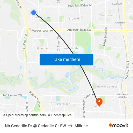 Nb Cedarille Dr @ Cedarille Cr SW to Millrise map