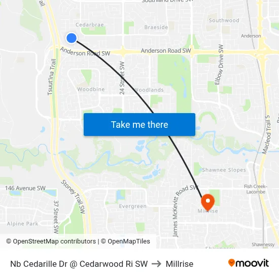 Nb Cedarille Dr @ Cedarwood Ri SW to Millrise map