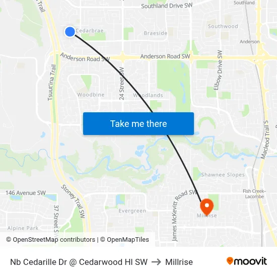 Nb Cedarille Dr @ Cedarwood Hl SW to Millrise map