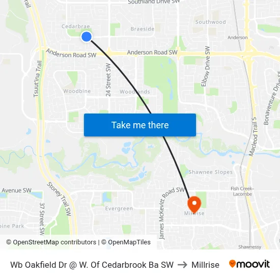 Wb Oakfield Dr @ W. Of Cedarbrook Ba SW to Millrise map