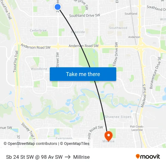 Sb 24 St SW @ 98 Av SW to Millrise map