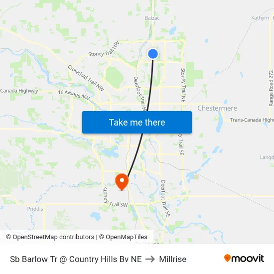 Sb Barlow Tr @ Country Hills Bv NE to Millrise map