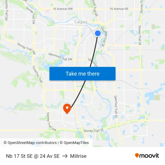 Nb 17 St SE @ 24 Av SE to Millrise map