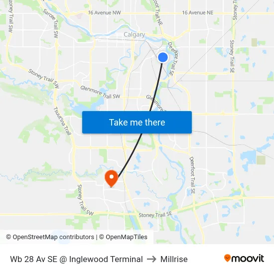 Wb 28 Av SE @ Inglewood Terminal to Millrise map