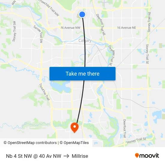 Nb 4 St NW @ 40 Av NW to Millrise map