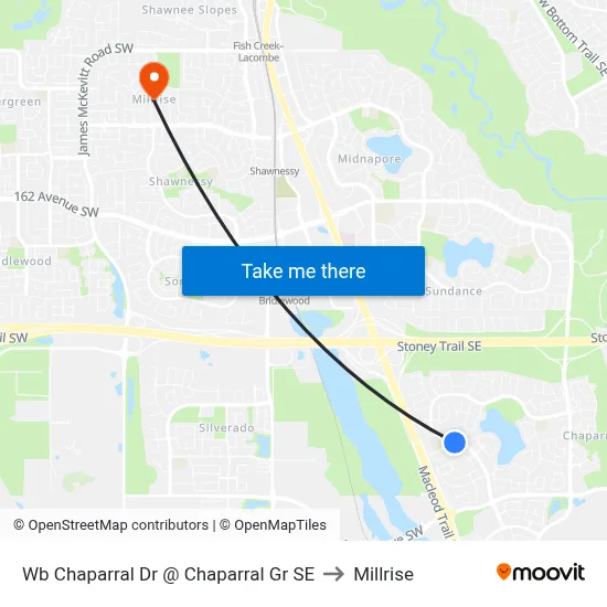 Wb Chaparral Dr @ Chaparral Gr SE to Millrise map