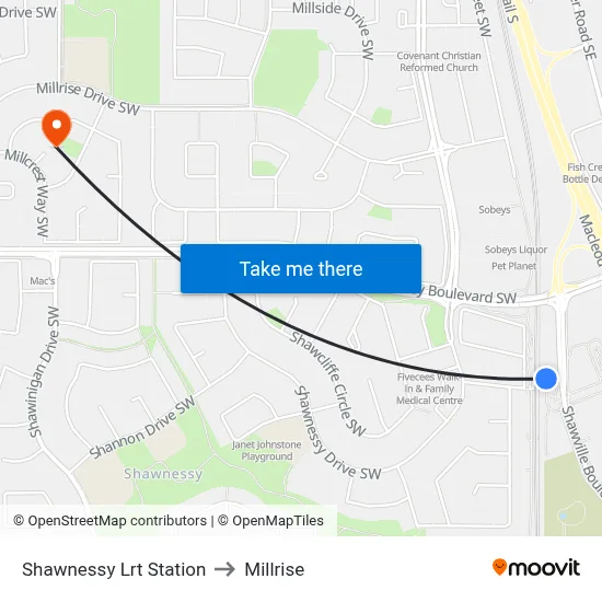 Shawnessy Lrt Station to Millrise map