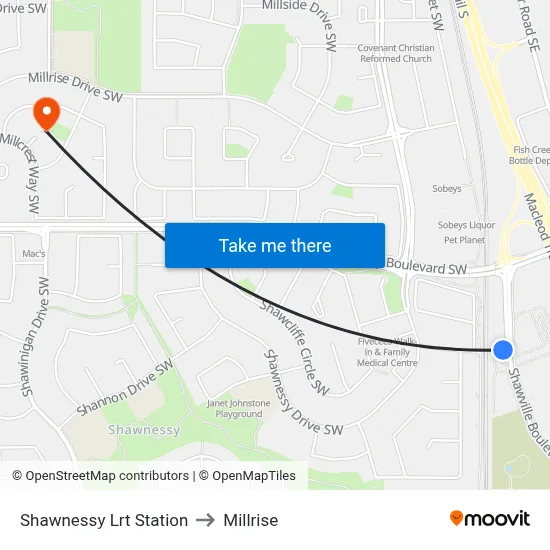 Shawnessy Lrt Station to Millrise map