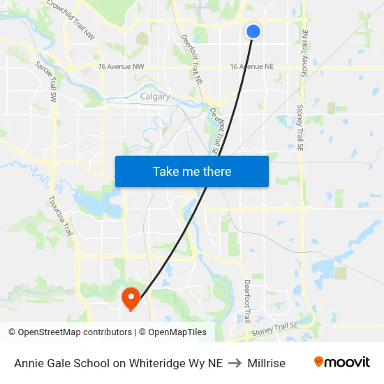 Annie Gale School on Whiteridge Wy NE to Millrise map