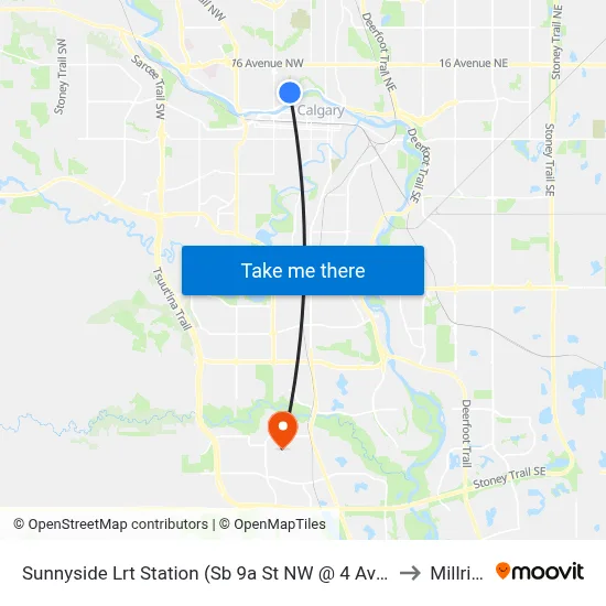 Sunnyside Lrt Station (Sb 9a St NW @ 4 Av Nw) to Millrise map