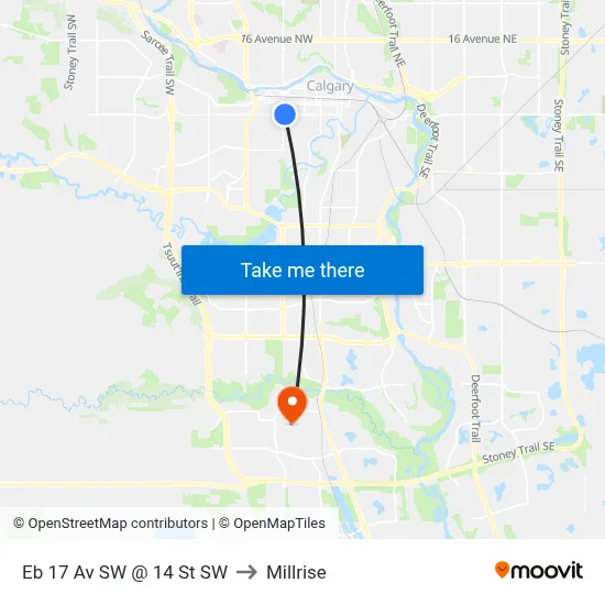 Eb 17 Av SW @ 14 St SW to Millrise map