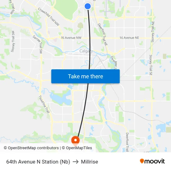 64th Avenue N Station (Nb) to Millrise map