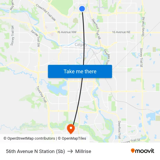 56th Avenue N Station (Sb) to Millrise map