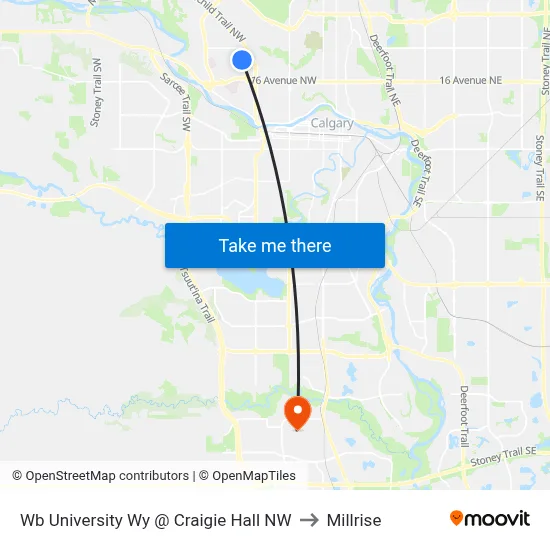 Wb University Wy @ Craigie Hall NW to Millrise map