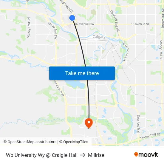 Wb University Wy @ Craigie Hall to Millrise map