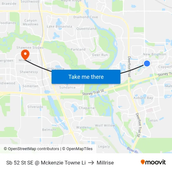 Sb 52 St SE @ Mckenzie Towne Li to Millrise map