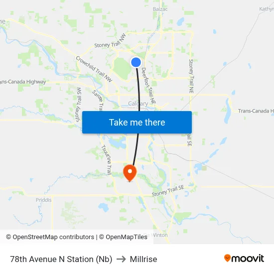 78th Avenue N Station (Nb) to Millrise map