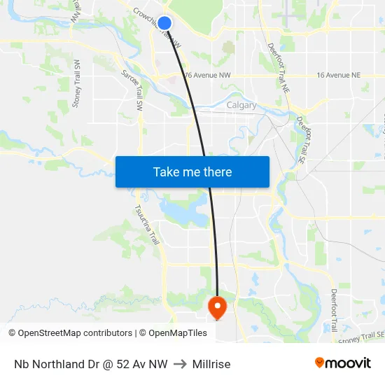 Nb Northland Dr @ 52 Av NW to Millrise map