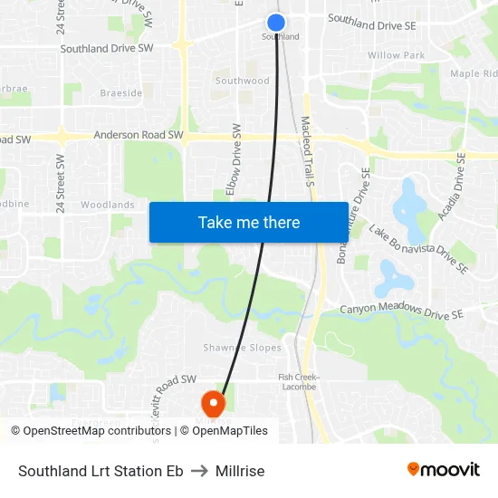 Southland Lrt Station Eb to Millrise map