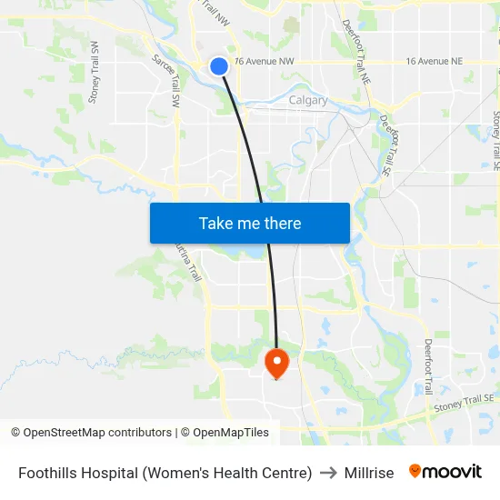 Foothills Hospital (Women's Health Centre) to Millrise map