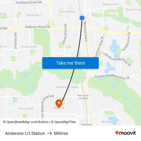 Anderson Lrt Station to Millrise map