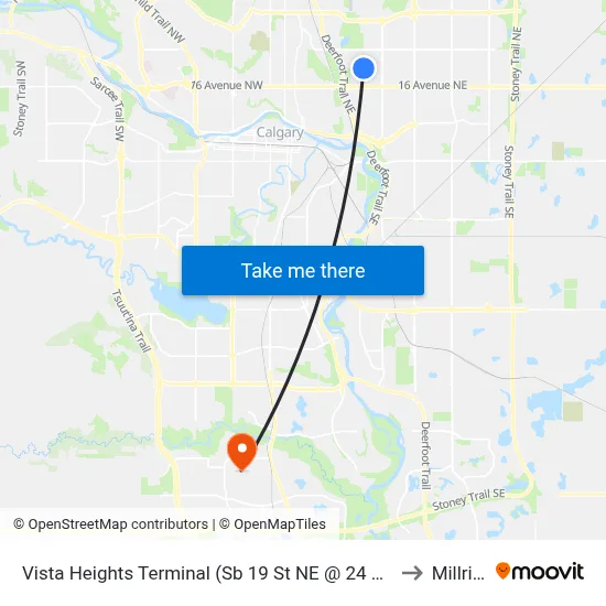Vista Heights Terminal (Sb 19 St NE @ 24 Av Ne) to Millrise map