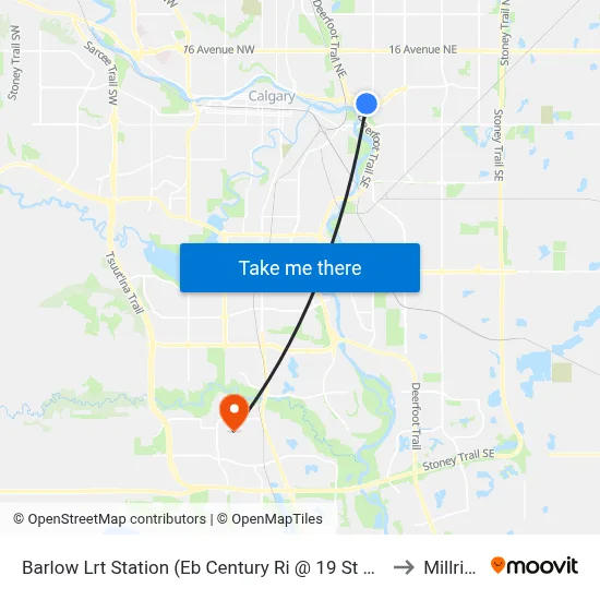 Barlow Lrt Station (Eb Century Ri @ 19 St Ne) to Millrise map
