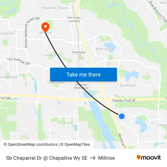 Sb Chaparral Dr @ Chapalina Wy SE to Millrise map