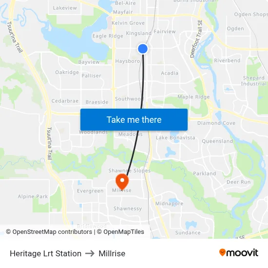 Heritage Lrt Station to Millrise map