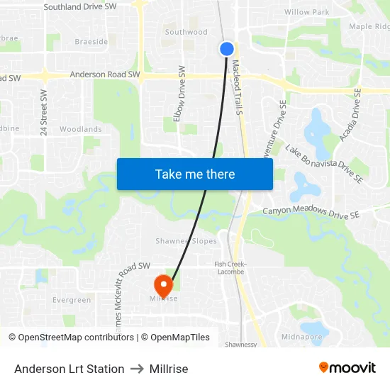 Anderson Lrt Station to Millrise map