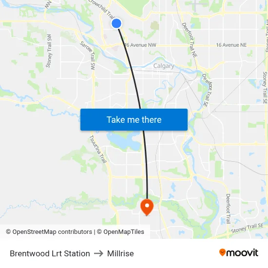 Brentwood Lrt Station to Millrise map